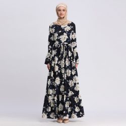 Elegant Black Floral Islamic Dress Clearance Sale